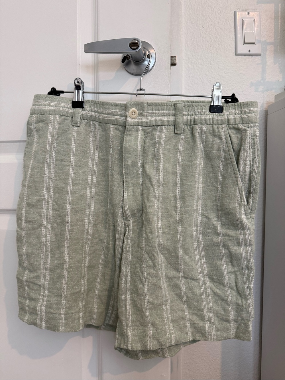 Banana Republic Light Sage Green Striped Flat-Front Shorts